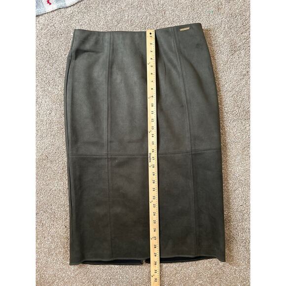 Andrew Marc suede skirt midi western style A-line Olive green SZ LG slit back - Picture 5 of 8